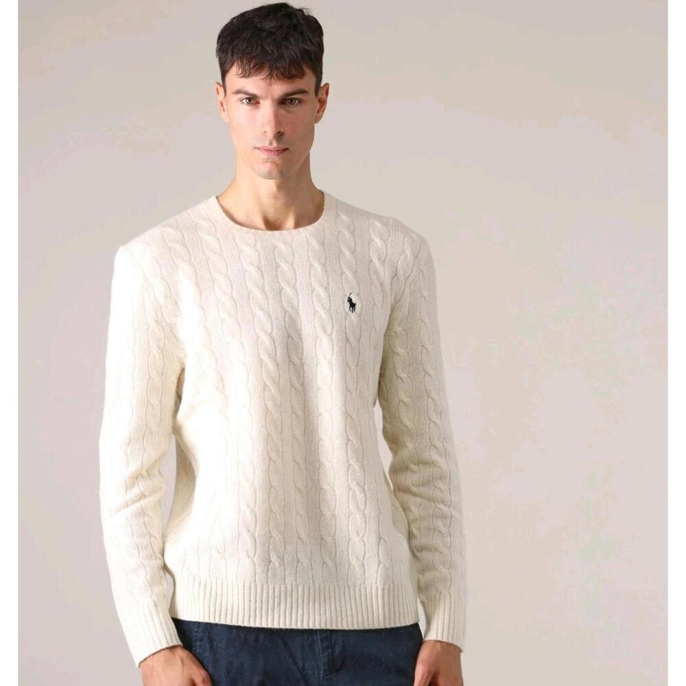 Polo Ralph Lauren Men’s Cable-Knit Cotton Crewneck Sweater White M NWT